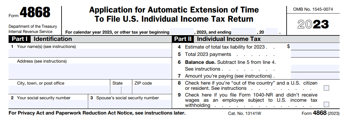 Personal Tax Extension Form 4868 Instructions