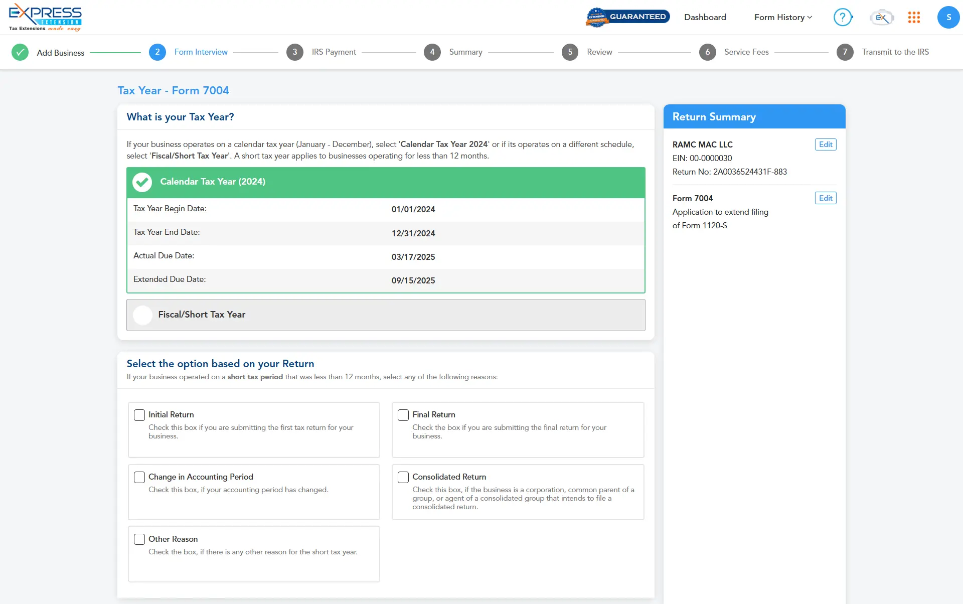 Reivew Form 7004