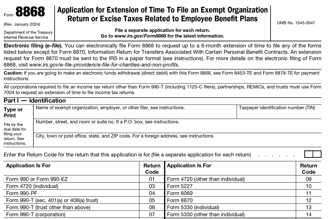 Exempt Organizations Form 8868