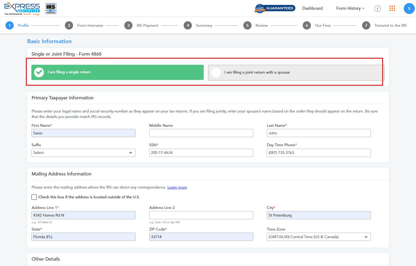 Select the extension type