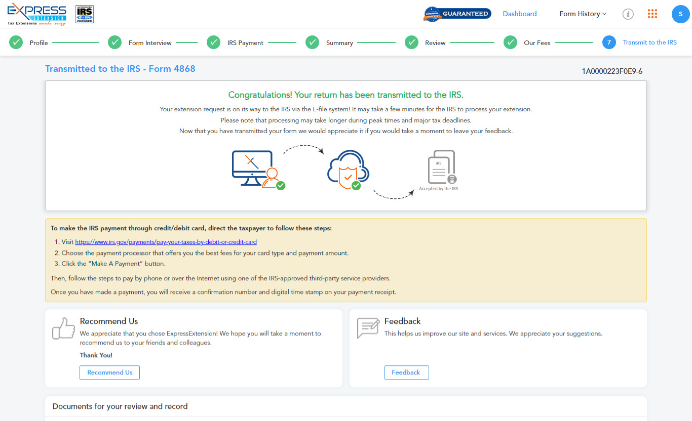 Transmit your form to the IRS