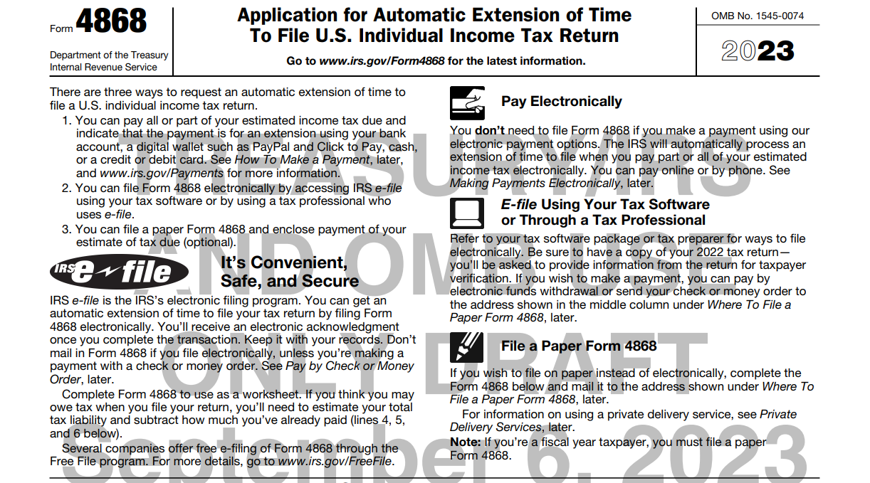 Personal Tax Extension Form 4868