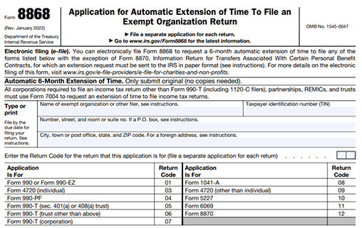 Exempt Organizations Form 8868