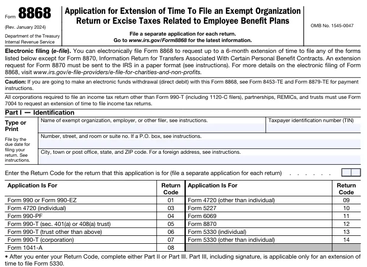 Exempt Organizations Form 8868