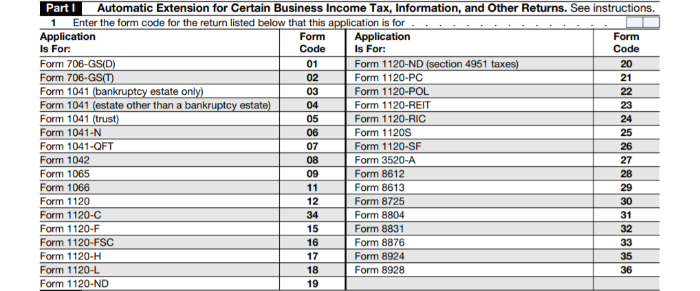 Part I of Form 7004