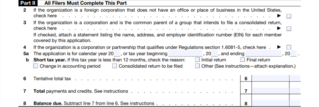 Part II of Form 7004