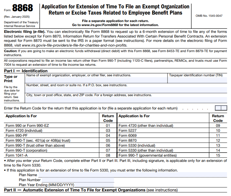 Nonprofit Provider for Tax Extension Forms 8868