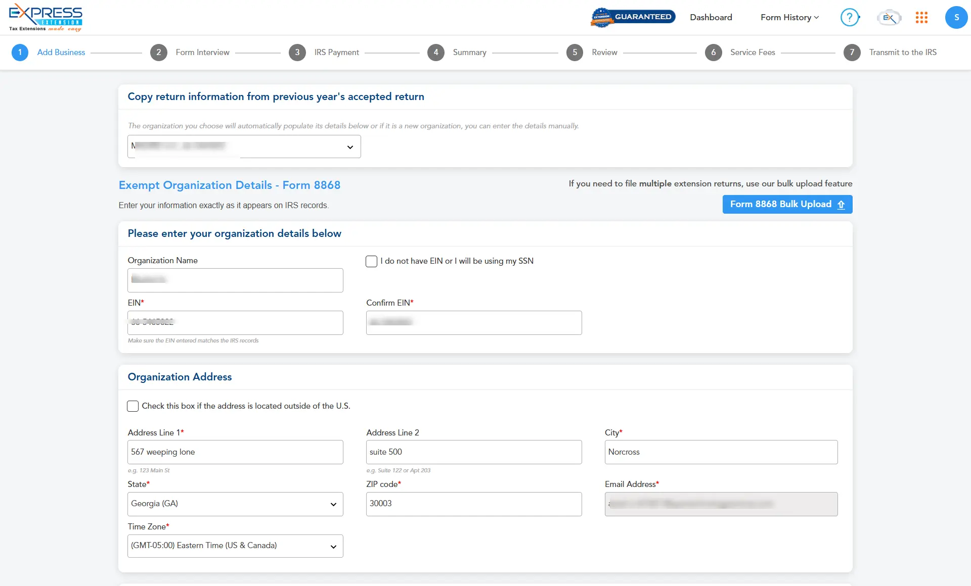 Enter Organization Details